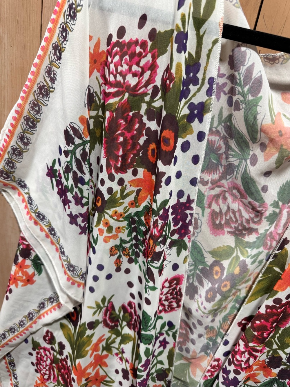 Floral Lightweight Kimono Cover-Up in White with Multicolor Blooms - Picture 4 of 5